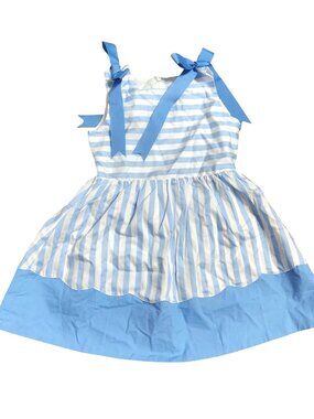 Henry Duvall 3T Girl's Toddler Dress, Blue White Stripes, Bow Shoulders Nautical